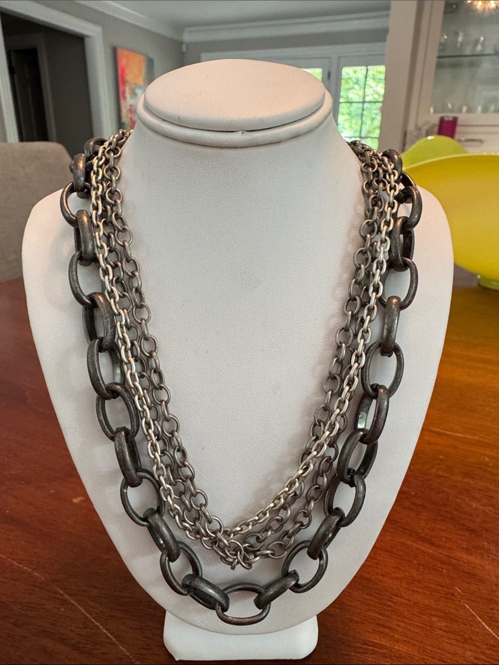 Layered Gunmetal and Silver Chain Necklace - Women's Jewelry